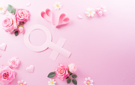 Love , Valentine's and women's day concept made from pink paper hearts on pastel background.の写真素材
