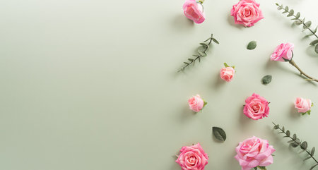 Happy Mother's day and Women's Day decoration concept made from flower on pastel background.の写真素材
