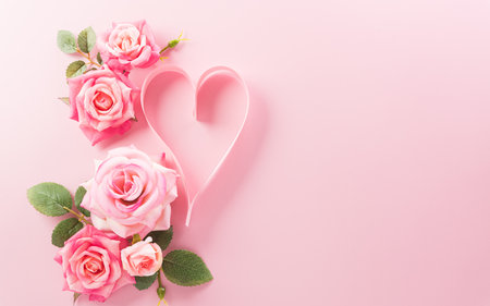 Love, Valentine and women's day concept made from pink paper hearts and roses on pastel background.の写真素材