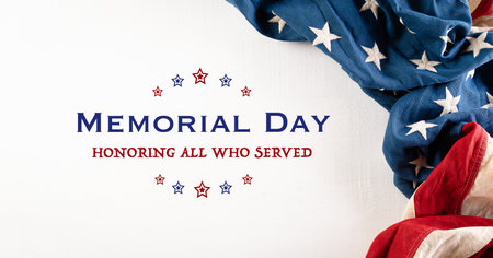 Happy memorial day concept made from american flag and the text on white wooden background.の写真素材