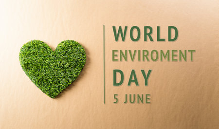 A handmade green heart on dark background. World environment day, earth day, save earth and eco concept.の写真素材