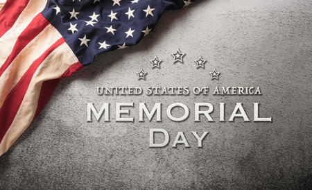 Happy memorial day concept made from American flag and the text on dark stone background.の写真素材