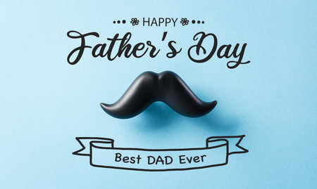 Father's day concept. Black moustache and the text on pastel paper background.の写真素材