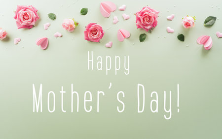 Happy Mother's day and Women's Day decoration concept made from flower on pastel background.の写真素材