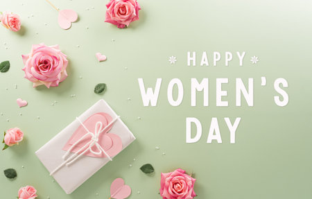 Happy Mother's day and Women's Day decoration concept made from flower on pastel background.の写真素材