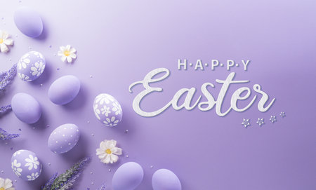 Happy easter! Colourful Easter eggs on pastel background. Decoration concept for greetings and presents on Easter Day celebrate time.の写真素材