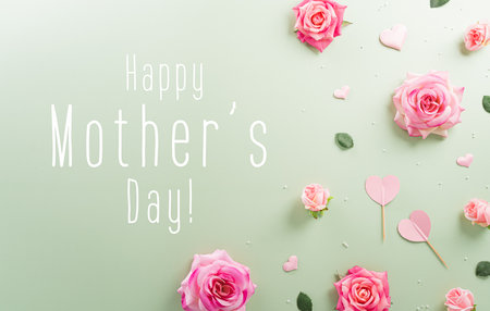 Happy Mother's day and Women's Day decoration concept made from flower on pastel background.の写真素材