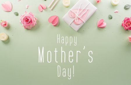 Happy Mother's day and Women's Day decoration concept made from flower on pastel background.の写真素材