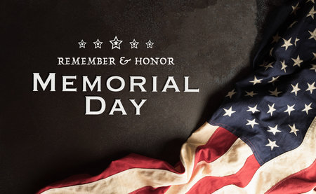 Happy Memorial day concept made from American flag on dark stone background.の写真素材