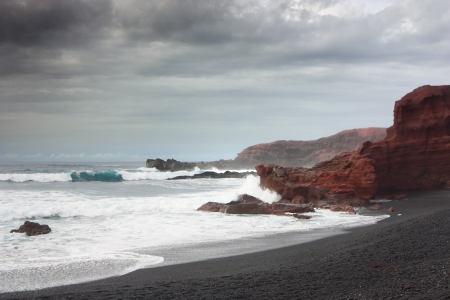 Autumn in Lanzarote   black volcanic beachの写真素材