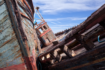 Old wooden boat abandoned on Salen beach, Isle of Mull, Scotlandの写真素材