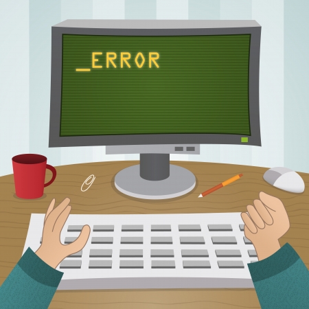 Computer programmer working at office read error messageのイラスト素材