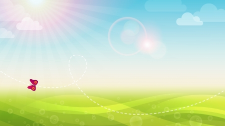 Fresh spring green vector abstract background width butterflyのイラスト素材