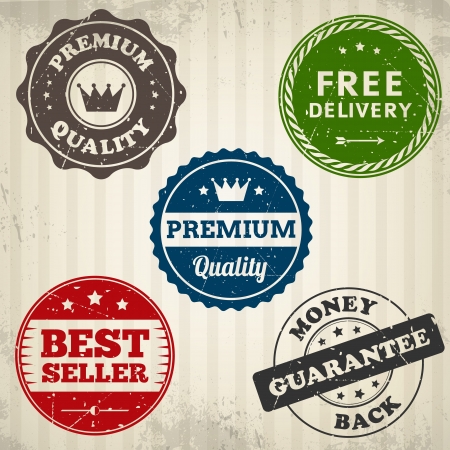 Vintage quality stamps label on old paper isolated from background  illustration  Layered  のイラスト素材