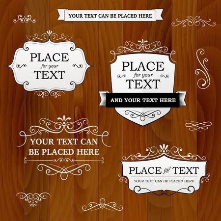 Vintage labels ornaments on wood background のイラスト素材