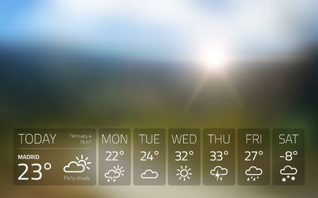 Weather widget template on nature sunset  background. のイラスト素材