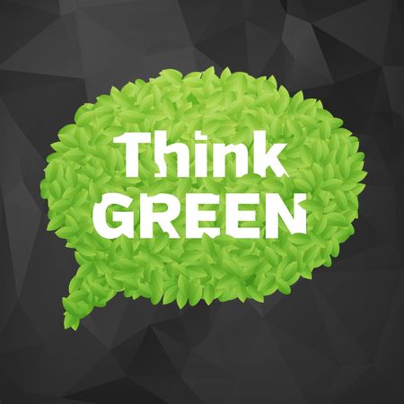 Ecology Think green speech bubble leaf on dark background vector illustration  isolated from background  layered のイラスト素材