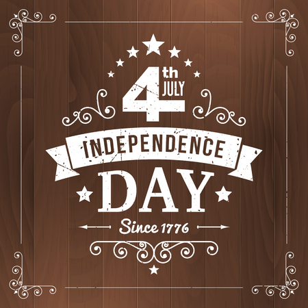 Vector vintage independence 4 July american sign on wood background. Vector illustration. Layered.のイラスト素材