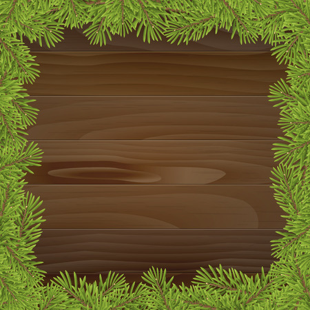 Christmas tree frame isolated on wood plank background. illustration.のイラスト素材