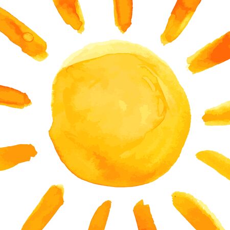 Sun hand paint watercolor brushed poster. Vector illustration.のイラスト素材