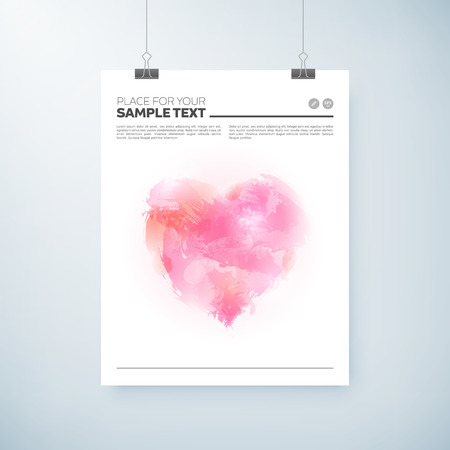 poster abstract watercolor design with heart, paper clips and shadow. vector editable illustration.のイラスト素材