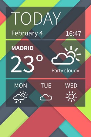 Vector flat Mobile weather UI interface on colored background. Editable mobile UI interface template.のイラスト素材