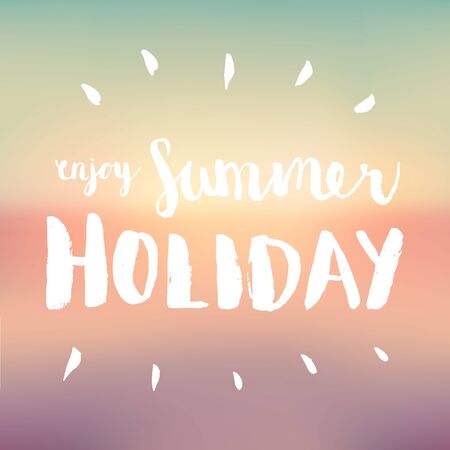 Summer holiday business advertisement hand drawing sign on blurred background. Editable vector business summer sale poster.のイラスト素材