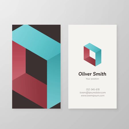 Business card isometric letter O vector template. Vector business card design as sign letter O. Letter O business card template. Business card visual design letter O.のイラスト素材