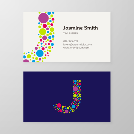 Modern letter J circle colorful Business card template. Vector design. Layered, editable.のイラスト素材