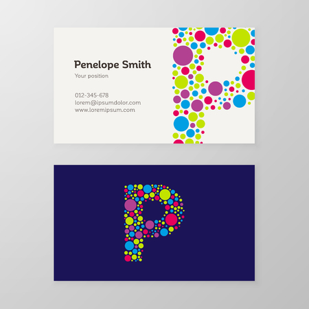 Modern letter P circle colorful Business card template. Vector design. Layered, editable.のイラスト素材