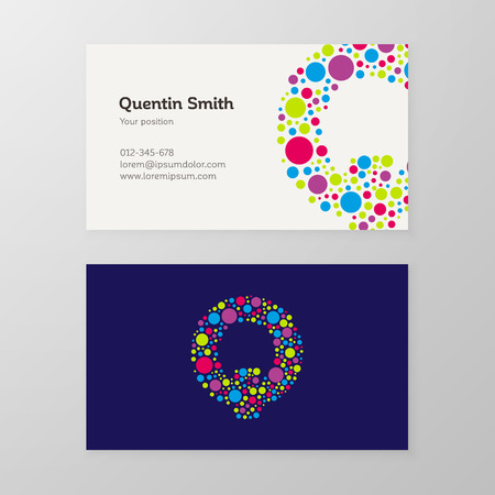 Modern letter Q circle colorful Business card template. Vector design. Layered, editable.のイラスト素材