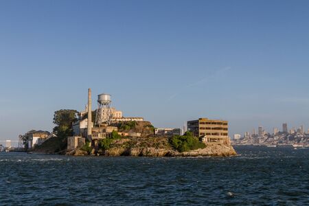 A north view of Alcatraz Island from ferry. Alcatraz Island is located in San Fransico Bay, California, USA.の写真素材