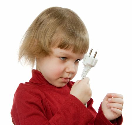 baby with wire. isolated on whiteの写真素材