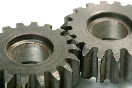 Gear wheels system over white backgroundの写真素材