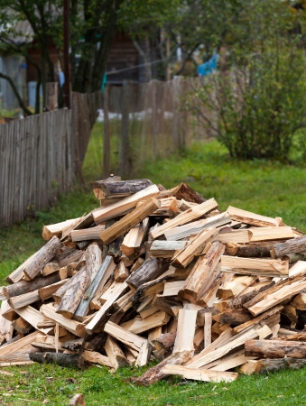 stack of firewood prepared for winterの写真素材