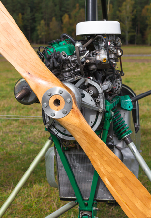 close-up of a wooden screw motor gliderの写真素材