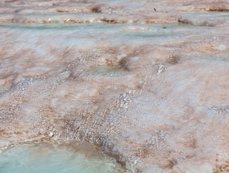 Blue cyan water travertine pools at ancient Hierapolis, now Pamukkale, Turkeyの写真素材