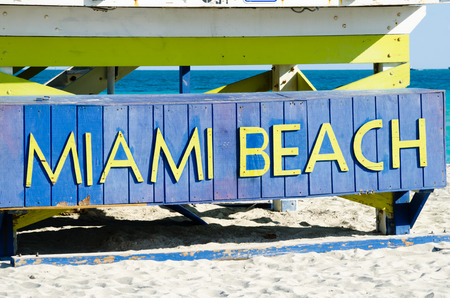 Sign on the beach in Miami, state Florida USAの写真素材