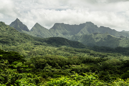 Mountain landscape right before the rain storm in South Pacificの写真素材