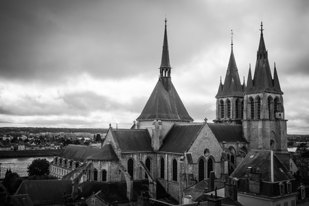 Black and White photograph of Blois  cathedral in Franceの写真素材
