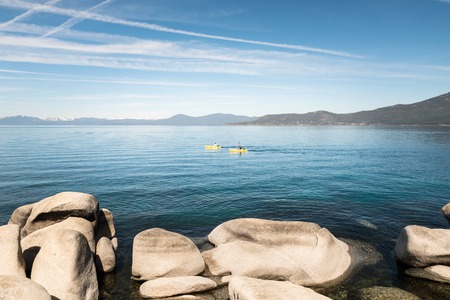 People kayaking on Lake Tahoeの写真素材