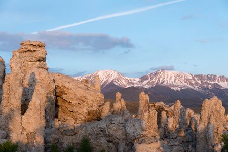 Tufa fomations of Mono Lake in California USA lit by morning lightの写真素材