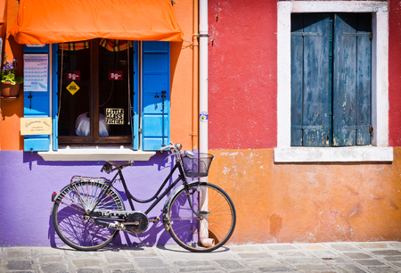 Burano Island, Italy - June 23, 2012: Bike on Streets of Italian Burano island near Veniceのeditorial素材