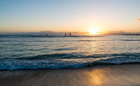 Pacific Ocean sunset from Waikiki Beachの写真素材