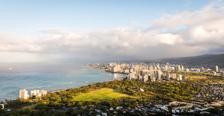 Morning light shines over Honolulu of Oahu in Hawaiiの写真素材