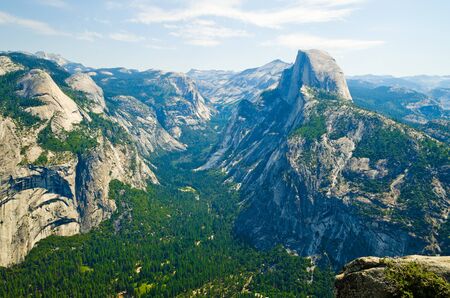 Half Dome and valley in Yosemite National Park in the morningの写真素材