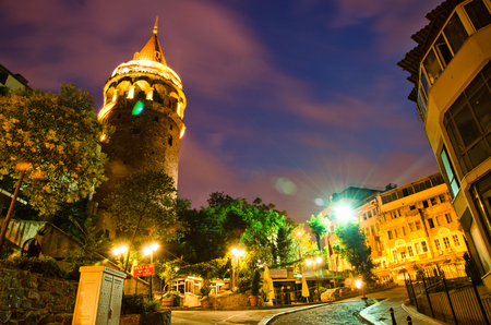 Istanbul, Turkey June 27, 2013: Galata Tower at nightのeditorial素材