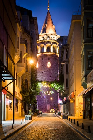 Istanbul, Turkey June 27, 2013: Galata Tower at nightのeditorial素材