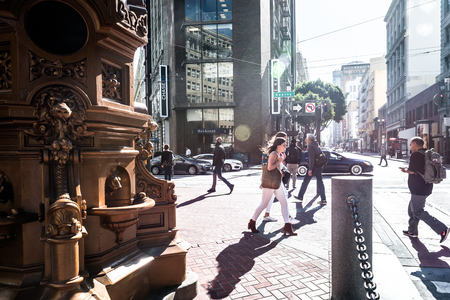 People walking on Market Street in San Franciscoのeditorial素材