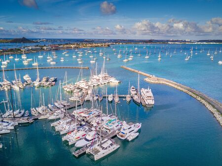 Boats in the marina of the Marigot Bay in Saint Martin